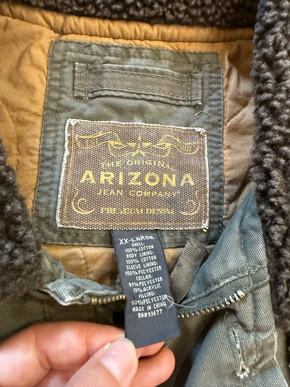 Arizona Jean Co Mens XXL Canvas Sherpa Collar Field Jacket Olive Green NWT